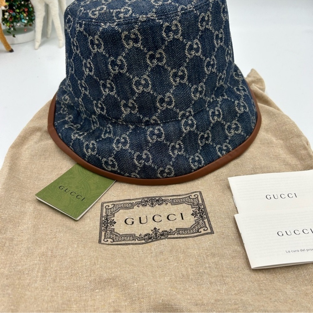 Men’s Gucci, blue denim bucket, hat, size large made in Italy - Picture 2 of 8